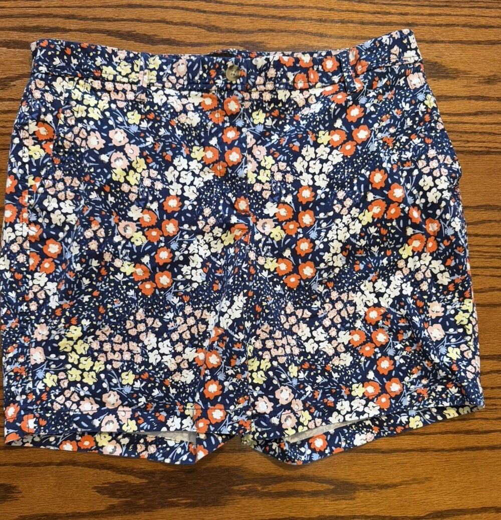 Talbots Relaxed Chino Shorts Womens 12 Navy Blue Floral Print 7 Inch Inseam